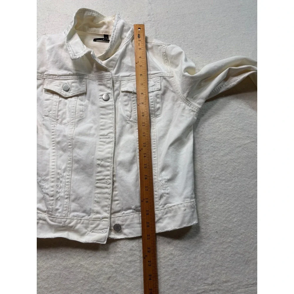J Brand Womens White Distressed Denim Jacket Frayed Raw Hem Size M #896